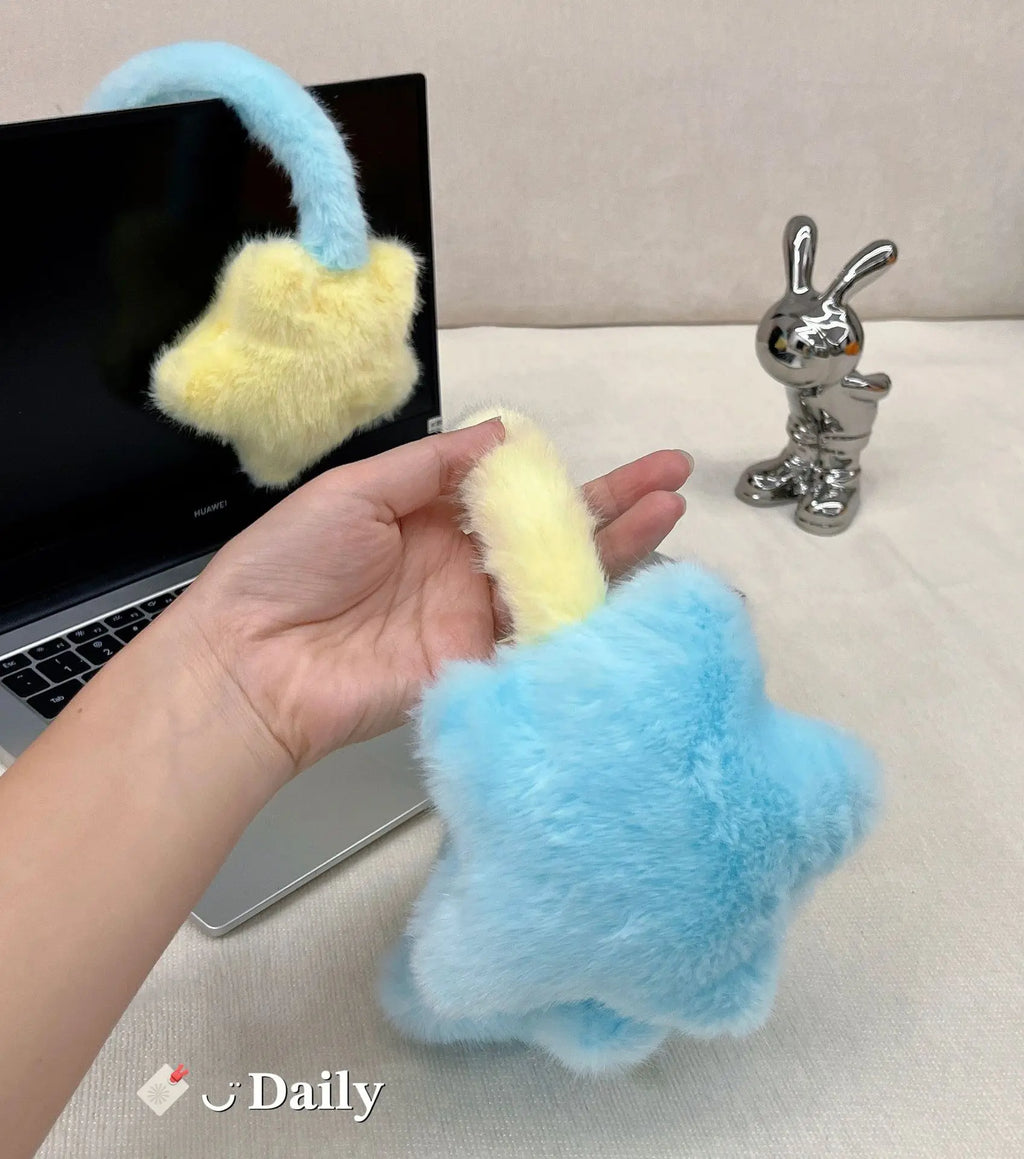 Winter Outdoor Cycling Warm Ear Muffs Fluffy Contrasting Five-pointed Star - Peak Store Co.