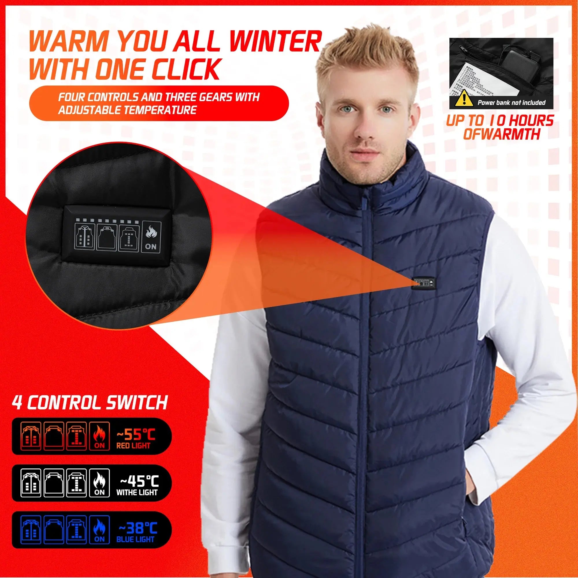 TODWARM Heated Vest 26 Areas Men Jacket Heated Winter Womens Heater Jacket Thermal Vest Body Warmer Outdoor sports Coat 6XL - Peak Store Co.