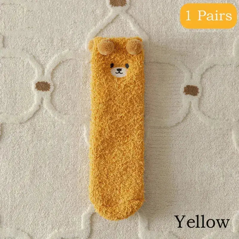 2 Pairs Bear Plush Socks - Women's Coral Velvet Winter Warm Sleep Socks - Peak Store Co.