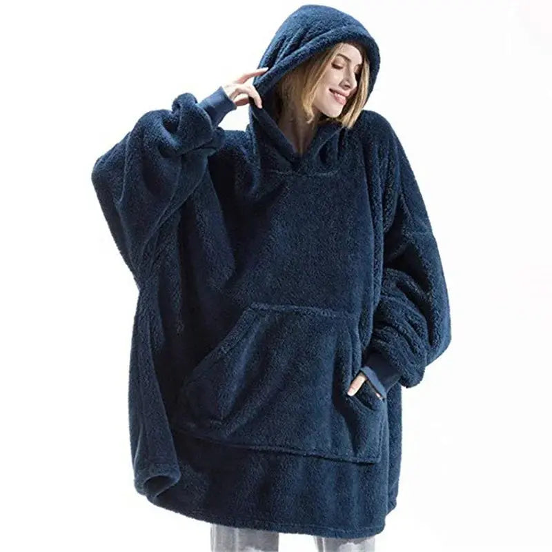 Double-Faced Fleece Hoodie Blanket - Oversized Wearable Blanket with Large Pocket (Unisex) - Peak Store Co.