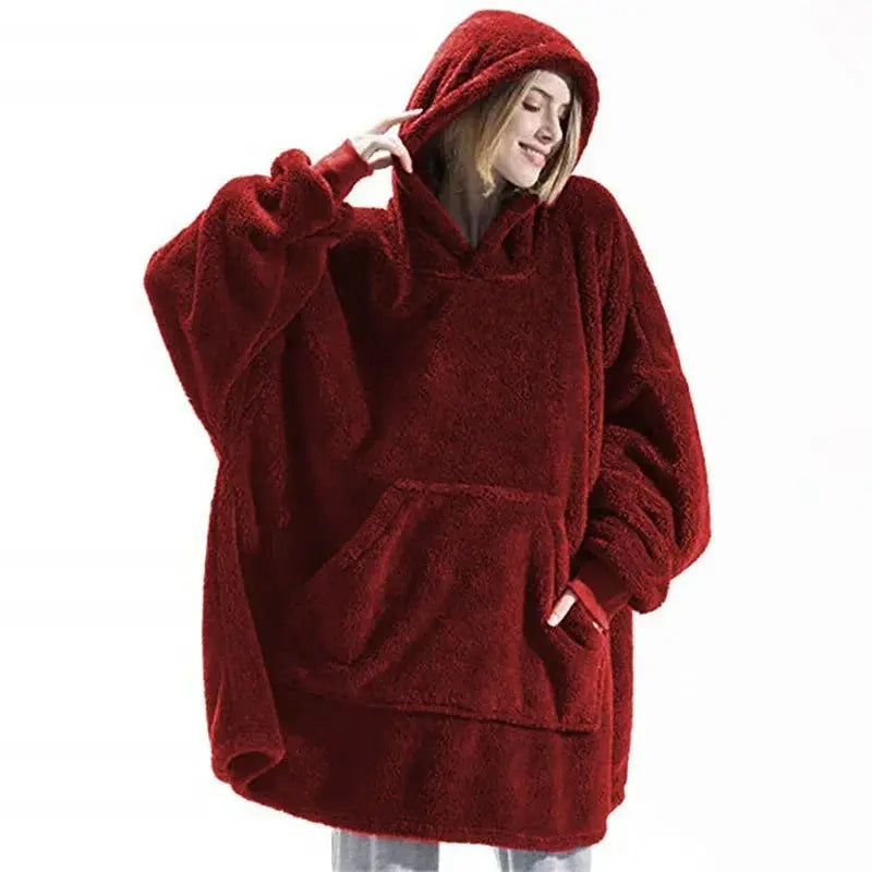 Double-Faced Fleece Hoodie Blanket - Oversized Wearable Blanket with Large Pocket (Unisex) - Peak Store Co.