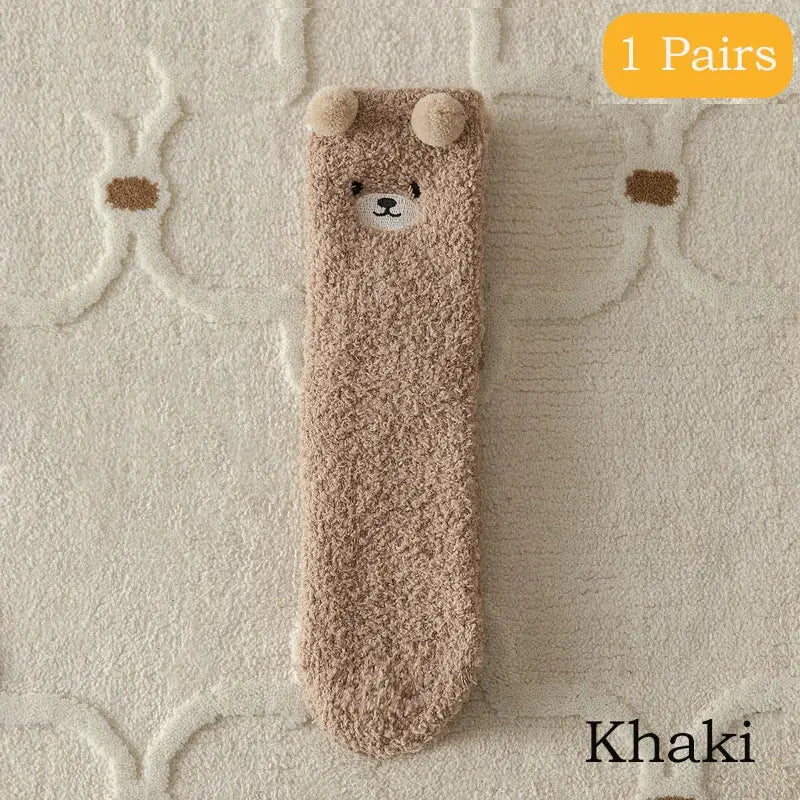 2 Pairs Bear Plush Socks - Women's Coral Velvet Winter Warm Sleep Socks - Peak Store Co.