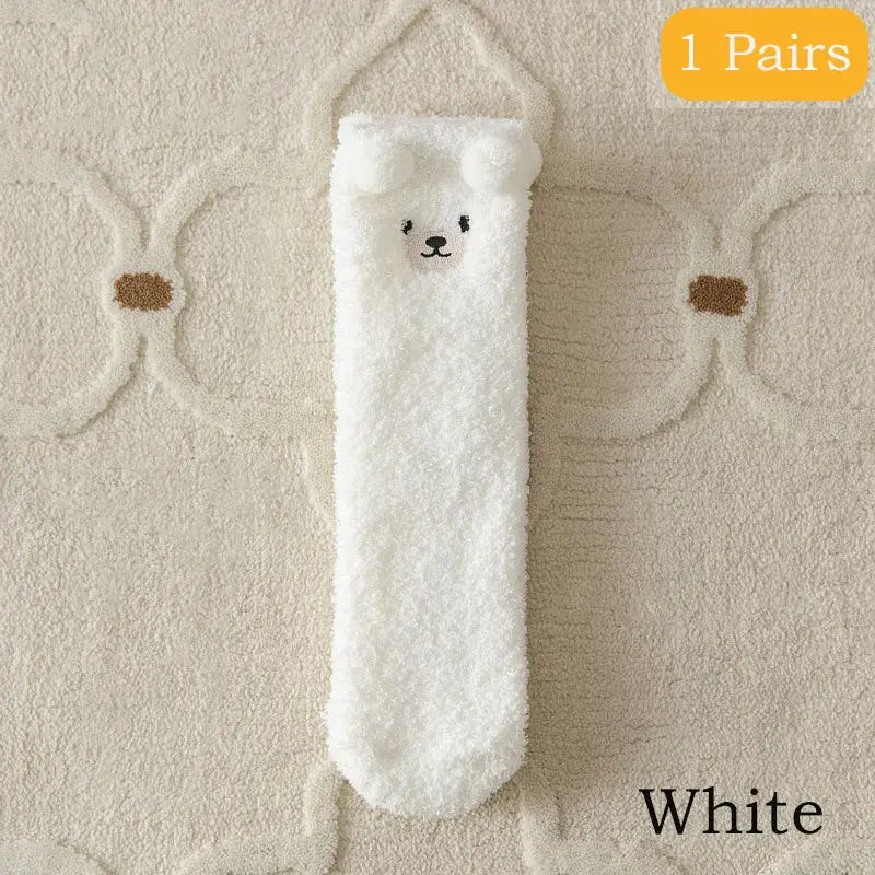 2 Pairs Bear Plush Socks - Women's Coral Velvet Winter Warm Sleep Socks - Peak Store Co.