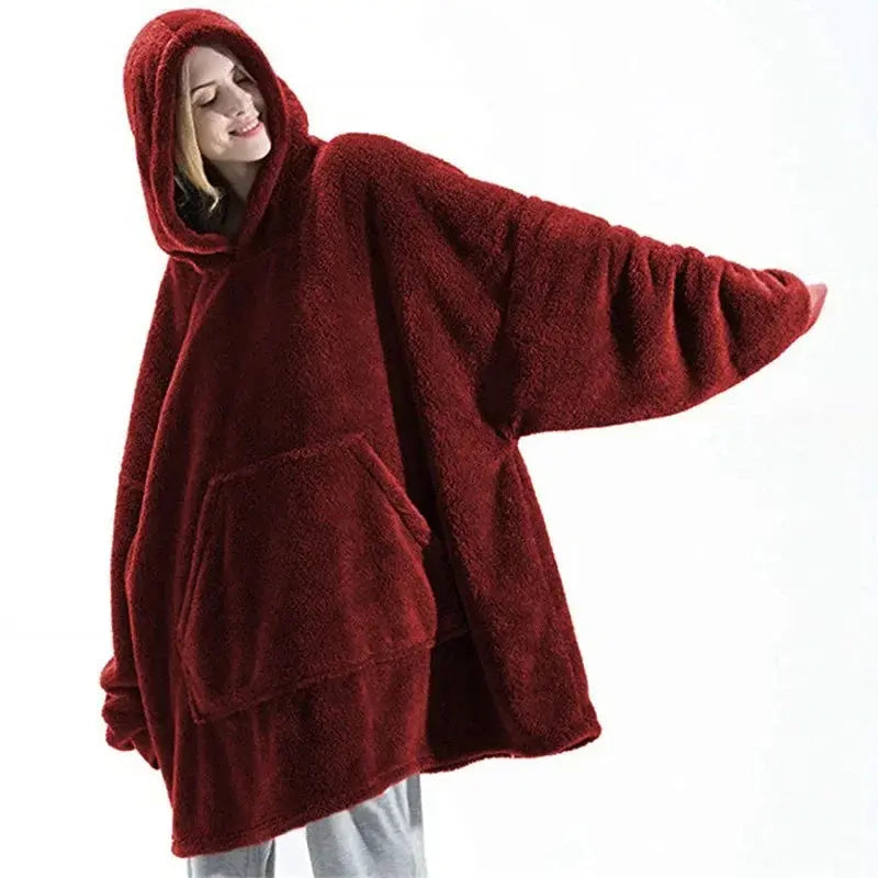 Double-Faced Fleece Hoodie Blanket - Oversized Wearable Blanket with Large Pocket (Unisex) - Peak Store Co.