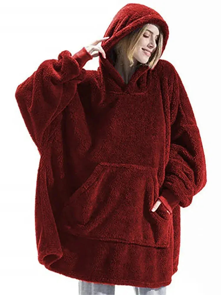 Double-Faced Fleece Hoodie Blanket - Oversized Wearable Blanket with Large Pocket (Unisex) - Peak Store Co.