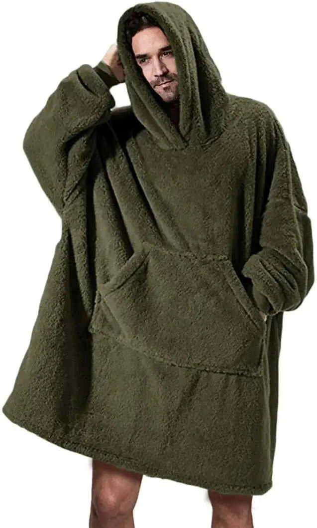 Double-Faced Fleece Hoodie Blanket - Oversized Wearable Blanket with Large Pocket (Unisex) - Peak Store Co.