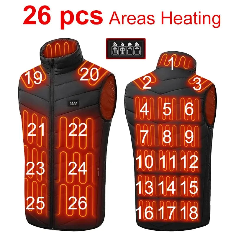 TODWARM Heated Vest 26 Areas Men Jacket Heated Winter Womens Heater Jacket Thermal Vest Body Warmer Outdoor sports Coat 6XL - Peak Store Co.