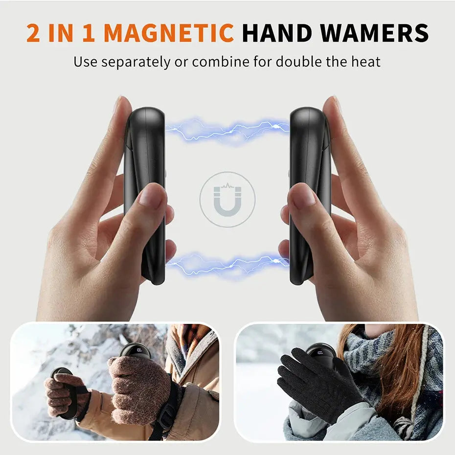 Hand Warmers Rechargeable 2 Pack Magnetic 3 Settings Fast Heating Electric Portable Pocket Heater for Women Men Outdoor Camping - Peak Store Co.