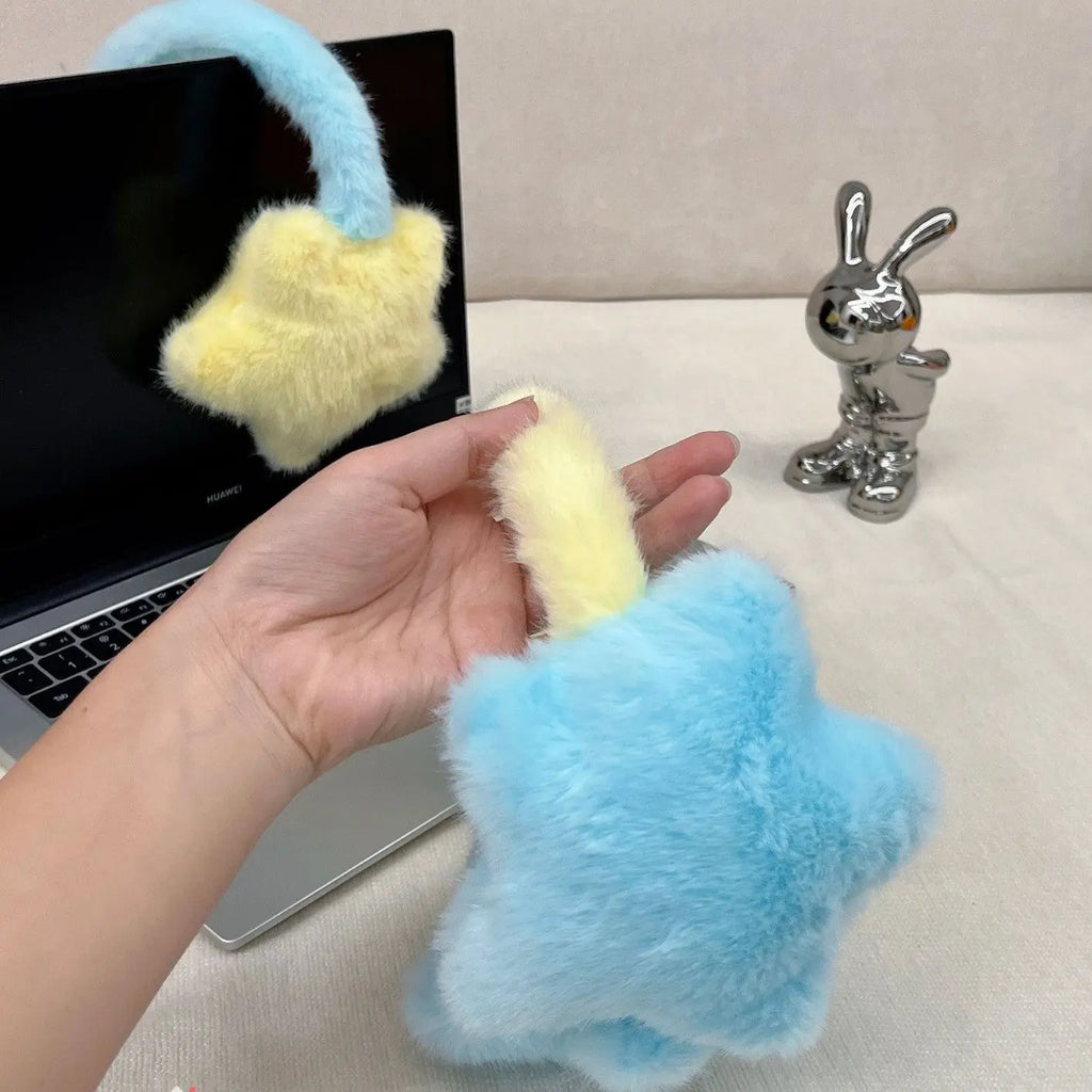 Winter Outdoor Cycling Warm Ear Muffs Fluffy Contrasting Five-pointed Star - Peak Store Co.